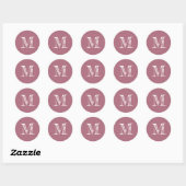 Staubige Rose Monogramm Initiale Runder Aufkleber (Blatt)