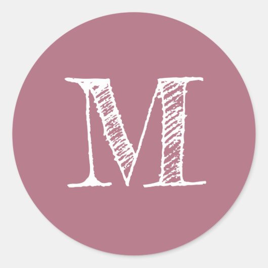 Staubige Rose Monogramm Initiale Runder Aufkleber (Vorderseite)