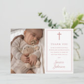 Staubige Rose Pink Moderne Foto-Taufe Dankeskarte (Stehend Vorderseite)