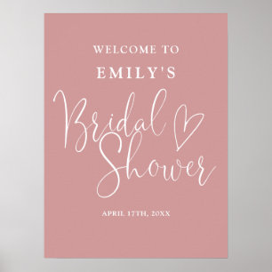Staubige Rose Pink Script Hochzeit Dusche Willkomm Poster