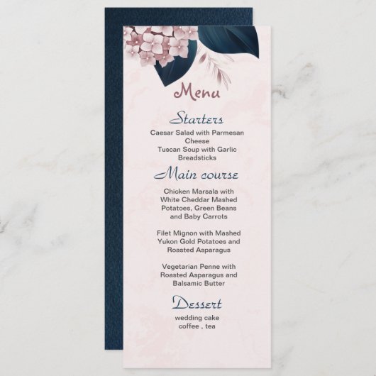 staubige Rose rosa Blume marinieren Blätter Hochze Menükarte (Vorne/Hinten)