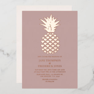 Staubige Rose & Rose Gold Tropische Ananas Hochzei Folieneinladung