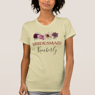 Staubige Rose und Burgunder Blumen Boho Brautjungf T-Shirt
