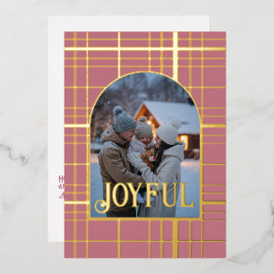 Staubige Rose- und Gold-Gingham-Weihnachtsferienfo Folien Feiertagskarte