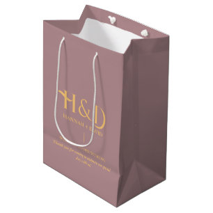 Staubige Rose- und Gold-Monogramm-Hochzeits-Willko Mittlere Geschenktüte