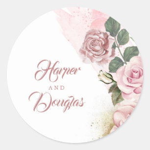 Staubige Rose und Gold Vintage Hochzeitsblumen Runder Aufkleber