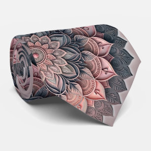 Staubige Rose und Holzkohle Blumen-Mandala-Schlips Krawatte