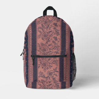 Staubige Rose und marineblaue Floral-Rucksack - Vi Bedruckter Rucksack