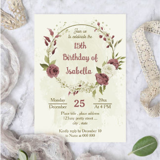 staubige Rose weiße Blume botanischer Geburtstag Einladung