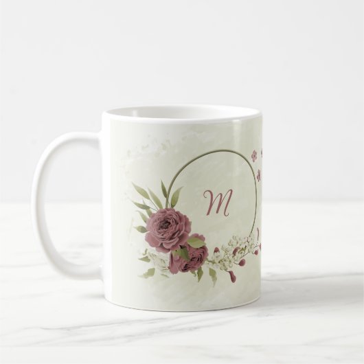 staubige Rose, weiße Blume Kaffeetasse (Links)