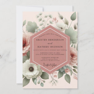 Staubige Rosen-Anemone-Blüten-Hochzeit Einladung