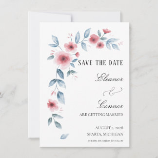 Staubige Rosen-Aquarell-Blumen Save-the-Date Save The Date