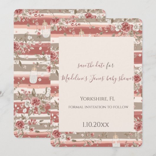 Staubige Rosen Baby Mädchen Save the Date (Vorne/Hinten)
