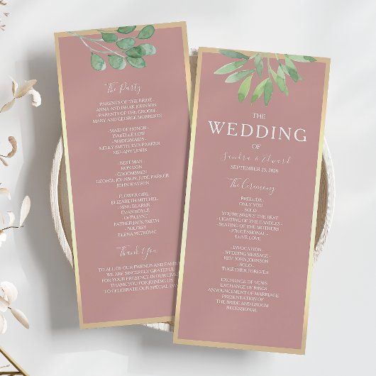 Staubige Rosen Botanische Hochzeitsprogrammkarte Programm