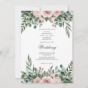 Staubige Rosen-Botanische Romanze Hochzeit Einladung