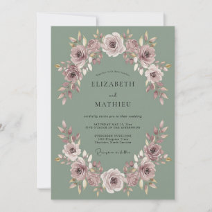 Staubige Rosen-Botanischer-Kranz-Hochzeit Einladung