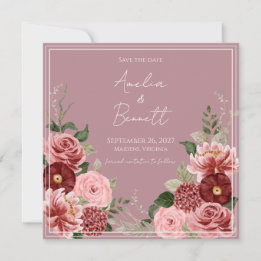 Staubige Rosen-Burgunder-Blumen-Garten-Quadrat-Sav Save The Date
