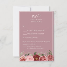 Staubige Rosen-Burgunder-Blumen-Hochzeits-RSVP-Kar RSVP Karte