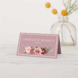 Staubige Rosen-Burgunder-Blumen-Hochzeitsplatzkart Platzkarte