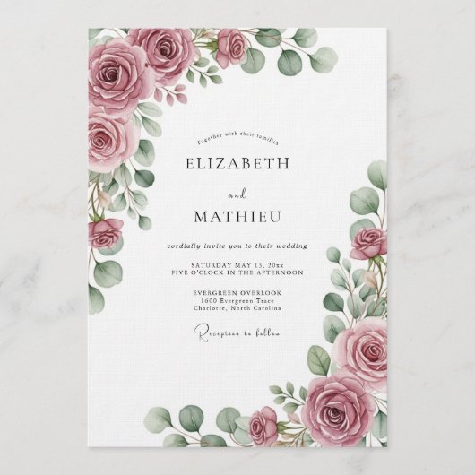 Staubige Rosen-Ethereal-Flora-Hochzeit Einladung (Vorderseite)