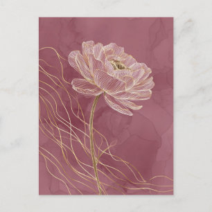 Staubige Rosen-Gold-Blumen-Linienkunst Elegant Postkarte