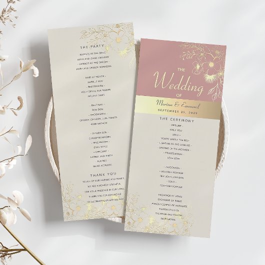 Staubige Rosen-Gold-Blumenhochzeit Programm