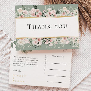 Staubige Rosen-Gold-Sage-Vintage-Hochzeits-Dankesc Postkarte