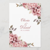 Staubige Rosen-Hortensien-Hochzeitsprogrammkarte Programm (Vorderseite)