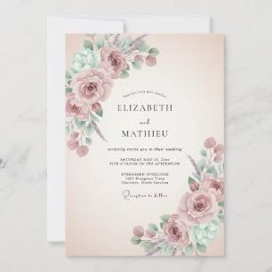 Staubige Rosen Malerische Blüten Hochzeit Einladung