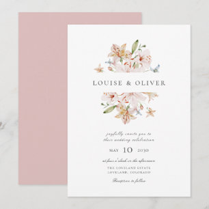 Staubige Rosen Moderne Wasserfarbe Florale Lilien  Einladung