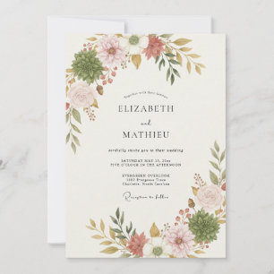 Staubige Rosen-Organische-Sukkulenten-Hochzeit Einladung