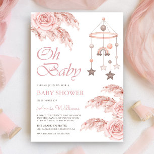 Staubige Rosen Pampas Boho Regenbogen Babyparty Einladung