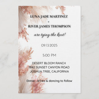 Staubige Rosen-Pampasgras-Hochzeitseinladung Einladung