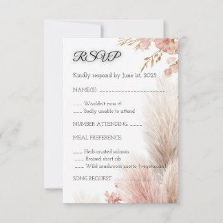 Staubige Rosen Pampasgras RSVP-Karte Einladung