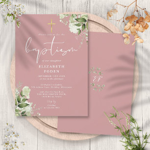 Staubige Rosen-Pink-Grünpflanzen-Blumen-Monogramm- Einladung