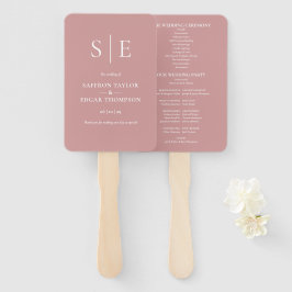 Staubige Rosen-Pink-Monogramm-Hochzeitsprogramm Fächer