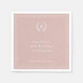 Staubige Rosen-Pink Monogramm-Kranz Geburtstag Serviette (Vorderseite)