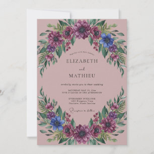 Staubige Rosen üppige Blumenhochzeit Einladung