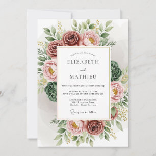 Staubige Rosen üppige Boho-Hochzeit Einladung