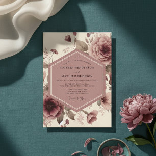 Staubige Rosen Vintage-Blüten Hochzeit Einladung