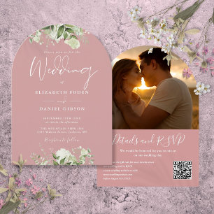 Staubige Rosenbegrünung QR-Code Foto Tor Hochzeit Einladung