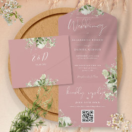 Staubige Rosenbegrünung QR-Code-Monogramm-Hochzeit All In One Einladung