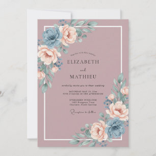Staubige Rosenblaue Romantische Florale Hochzeit Einladung