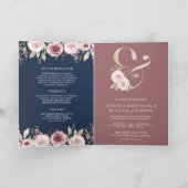 Staubige Rosenblumen-Et-Zeichen QR-Code Navy-Hochz Einladung (Innenseite)