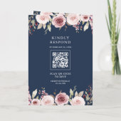 Staubige Rosenblumen-Et-Zeichen QR-Code Navy-Hochz Einladung (Rückseite)
