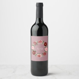 Staubige Rosenblumen-Monogramm-Hochzeitsweinflasch Weinetikett