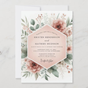 Staubige Rosenblüten Hochzeit Einladung