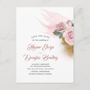 Staubige Rosenblüten Vintage Save the Date Ankündigungspostkarte