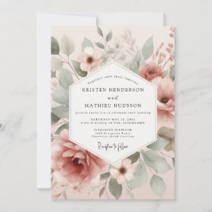 Staubige Rosenmalerei Flora Hochzeit Einladung
