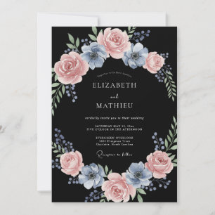 Staubige Rosenmalerei-Kranz-Hochzeit Einladung
